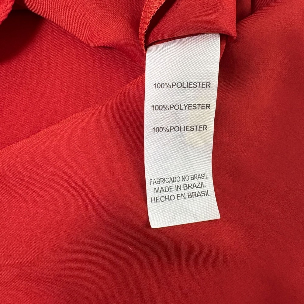 Lebôh Button Front Blouse SIze PP Orange Rust Satin Flounce Long Sleeve Top - Picture 7 of 11